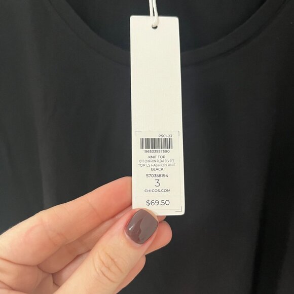 NEW Chico's Black Chiffon Ruffle Long Sleeve Top Size 3 - Picture 3 of 7